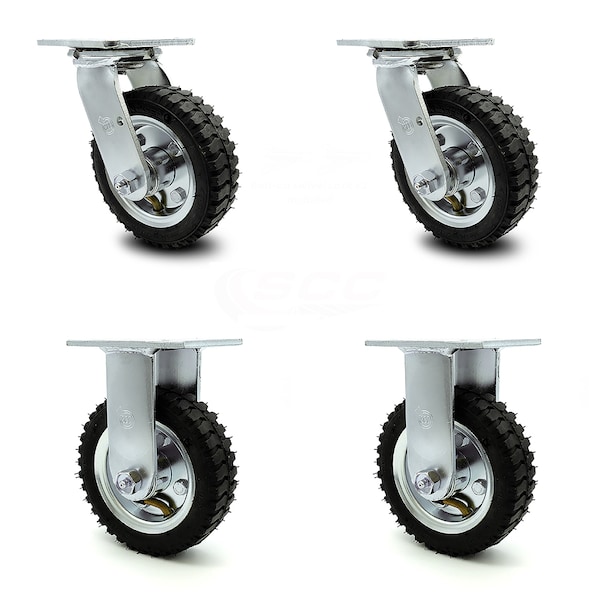 Service Caster 6 Inch Black Pneumatic Wheel Caster Swivel with Swivel Locks and 2 Rigid, 2PK SCC-100S150-PNB-BSL-2-R-2 - main